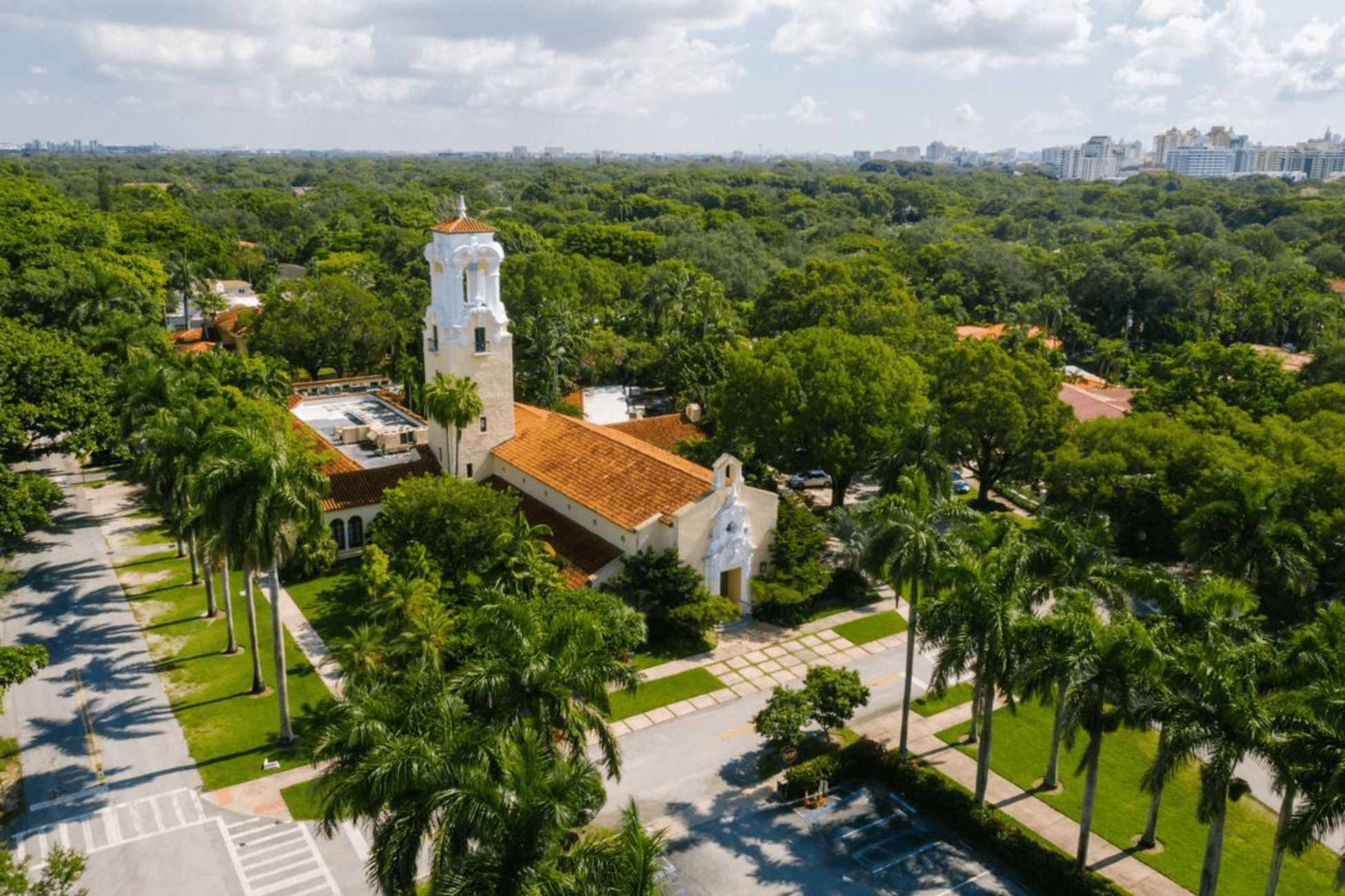 Aerial view of historic Coral Gables church.